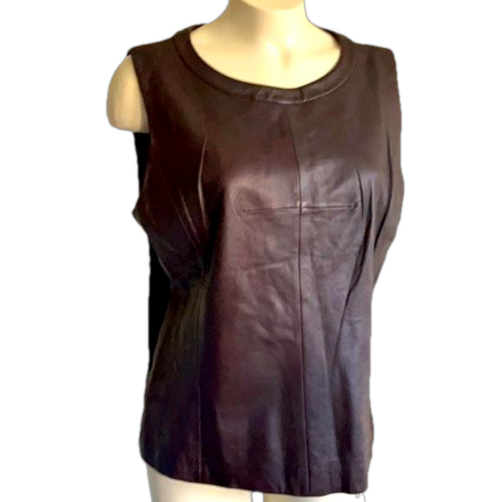 HALOGEN 100% leather sleeves top . Large. NWT